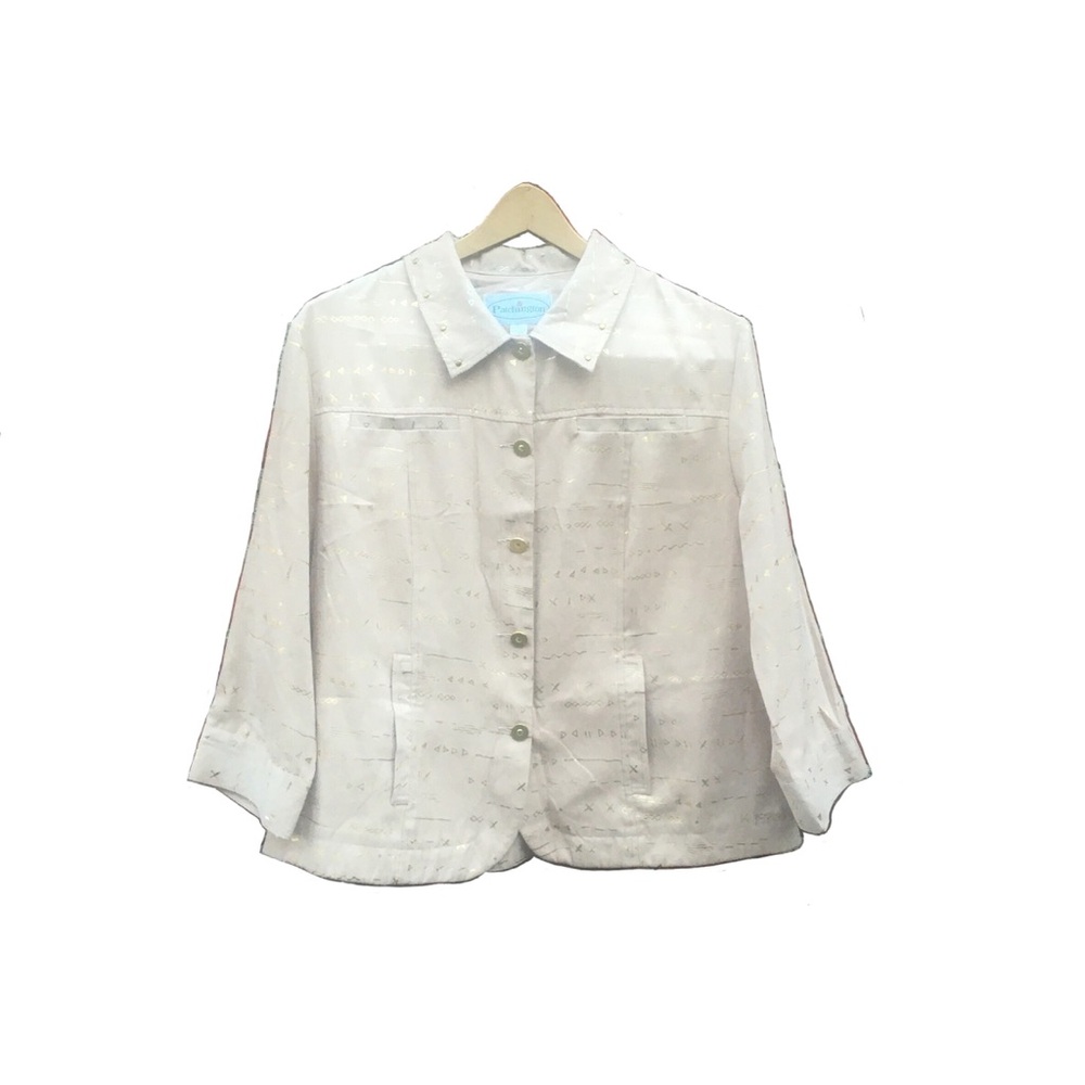 Patchington Jacket Cream + Gold Abstract Geometric Faux Suede Women Size L Large